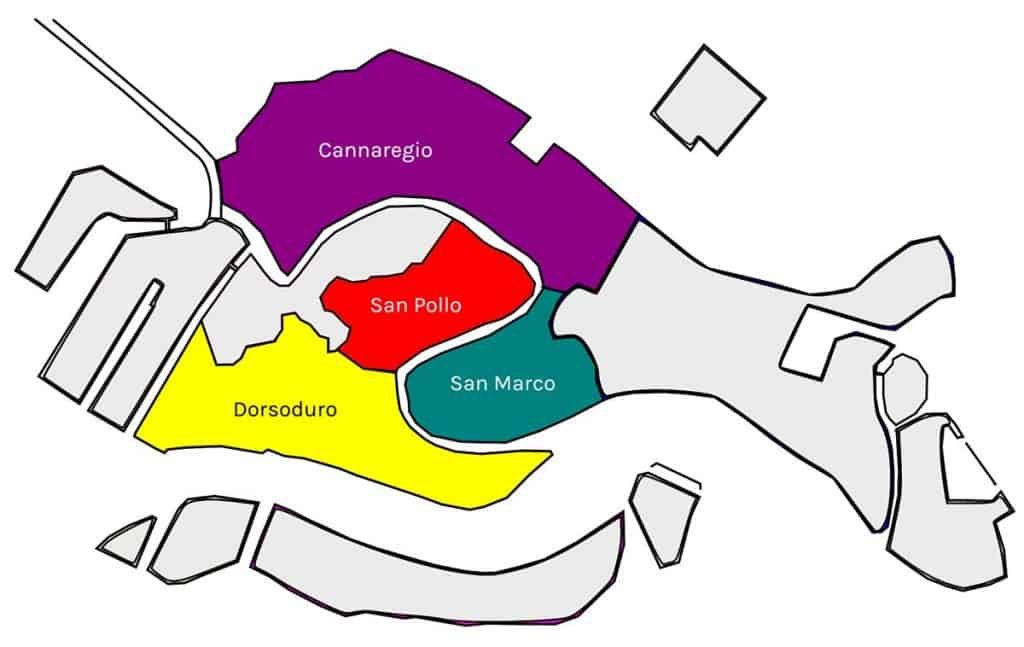 Mapa de los distritos de Venecia