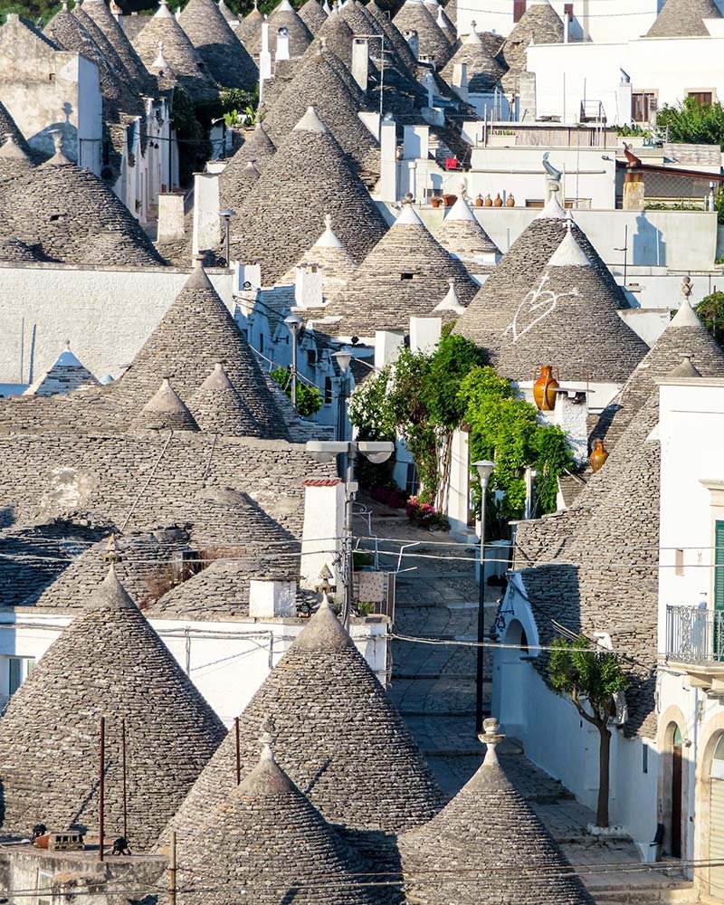 Los tejados cónicos de los Trulli en Puglia