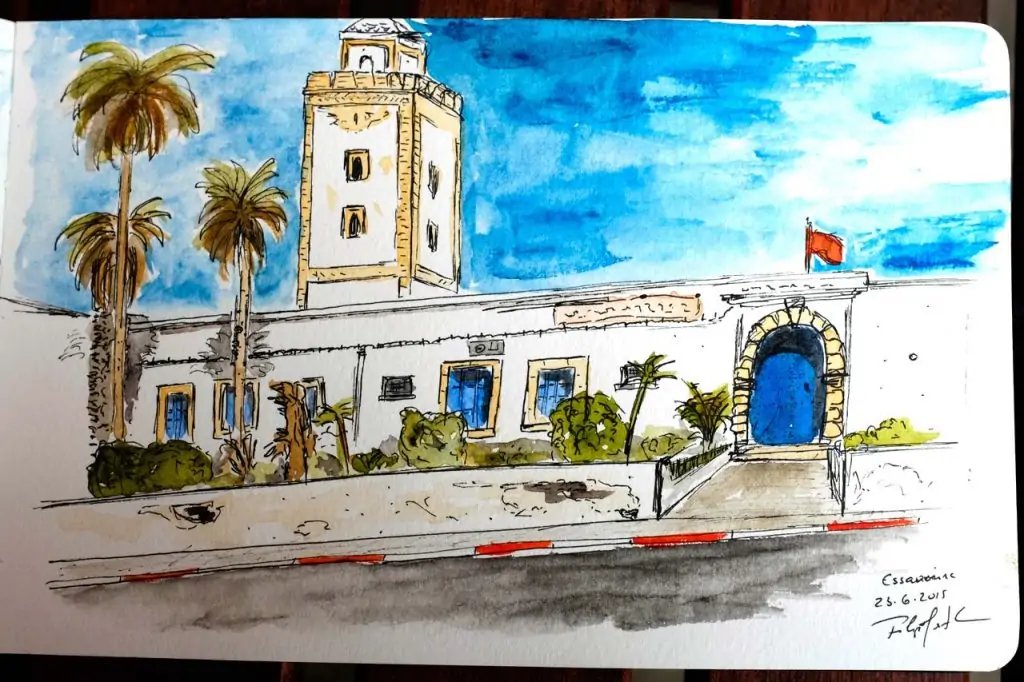Boceto realizado en la avenida Oqba Ibn Nafiaa, Essaouira