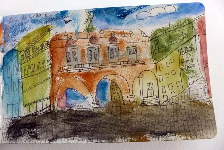 Croquis nocturno del Largo da Oliveira, Guimarães, de Inês Morato