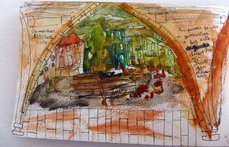 Croquis nocturno del Largo da Oliveira, Guimarães