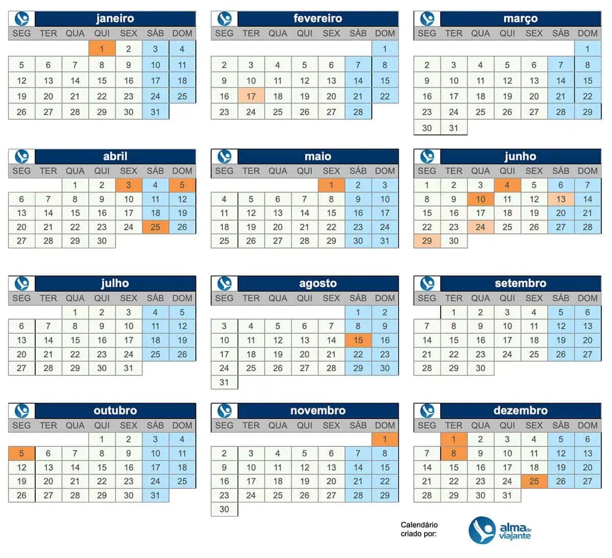 Calendario de vacaciones en Portugal 2026